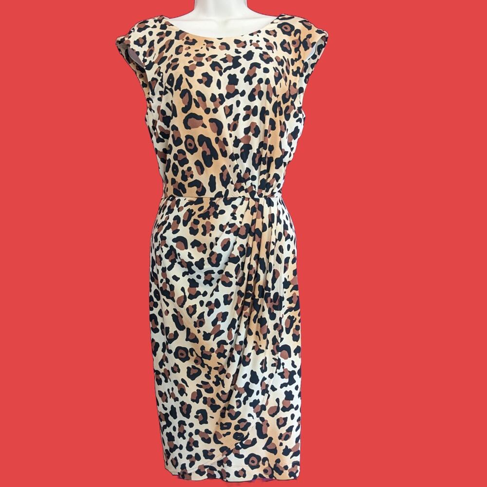 Cap Sleeve Cheetah Print Draped Skirt Knee Length Dress by Calvin Klein Size 4